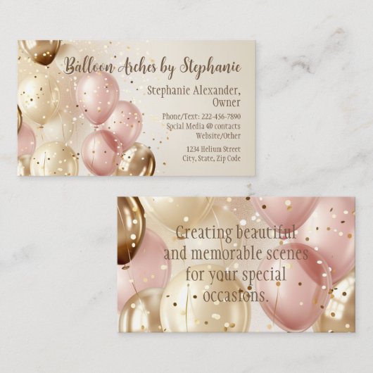 ブロンズバラバルーンアーチアーティストパーティープランナー 名刺 (正面/裏面)