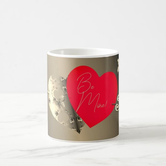 ブロンズバラ赤いハートバレンタインデー魔法マグ モーフィングマグカップ (中央)