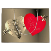 ブロンズバラ赤いハートバレンタインデー ラージペーパーバッグ (正面)