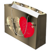 ブロンズバラ赤いハートバレンタインデー ラージペーパーバッグ (裏面アングル)