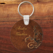 ブロンズパーソナライズされたスクロール葉キーチェーン キーホルダー (正面)