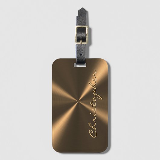 ブロンズパーソナライズされたメタリックの放射状テクスチャ ラゲッジタグ (正面縦)