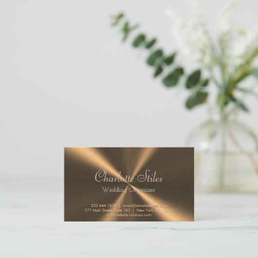 ブロンズパーソナライズされたメタリックの放射状テクスチャ 名刺 (スタンド正面)