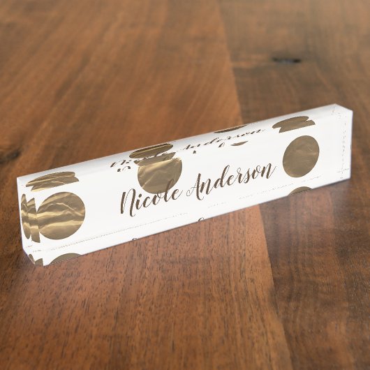 ブロンズフェイクシャイン水玉模様モダントレンディーシック デスクネームプレート (側面)