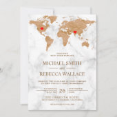 ブロンズマーブルワールドマップ旅行ハート結婚ズ 招待状 (正面)