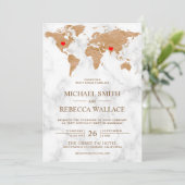 ブロンズマーブルワールドマップ旅行ハート結婚ズ 招待状 (スタンド正面)
