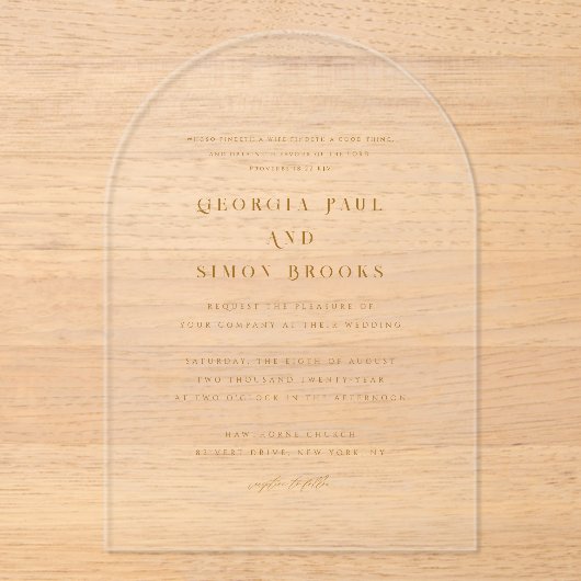 ブロンズモダンエレガントタイポグラフィクリスチ結婚アン アクリル招待状 (正面)