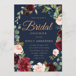 ブロンズモダンスクリプトブルゴーニュ海軍ブライダルシャワー 招待状