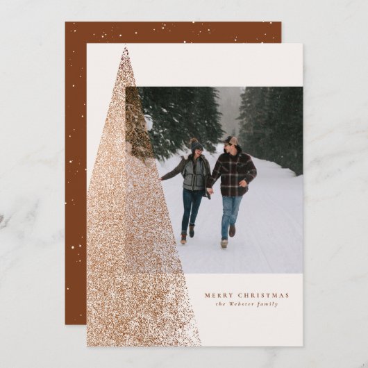 ブロンズモダンスペックルクリスマスツリー1枚の写真 シーズンカード (正面/裏面)