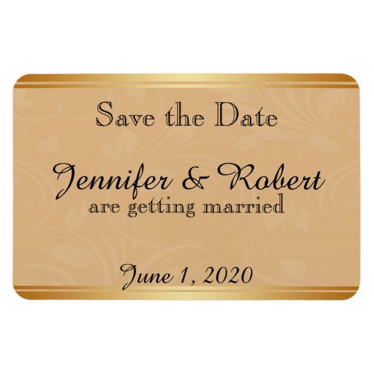 ブロンズモダンフローラ結婚式の日付を保存 マグネット (横)