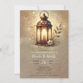 ブロンズランタン白熱［赤熱］光を放つロマンチック素朴婚約 招待状 (正面)