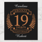 ブロンズ伝統的結婚ズ19周年 ワインラベル (シングルラベル)