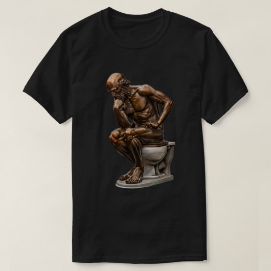 ブロンズ像「思考者」ユーモア Tシャツ (デザイン正面)