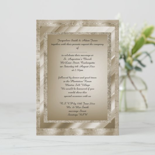 ブロンズ数々のの優雅なパターン(の模様が)ある結婚用文房具 招待状 (スタンド正面)