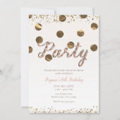 ブロンズ水玉模様バラ金ゴールドモダンバースデーパーティー 招待状 (正面)