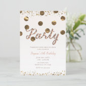 ブロンズ水玉模様バラ金ゴールドモダンバースデーパーティー 招待状 (スタンド正面)