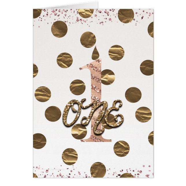 ブロンズ水玉模様バラ金ゴールドONE 1 1st誕生日 (正面)