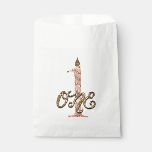 ブロンズ水玉模様バラ金ゴールドONE 1 1st誕生日 フェイバーバッグ (正面)