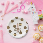 ブロンズ水玉模様バラ金ゴールドONE 1 1st誕生日 ペーパープレート (パーティー)