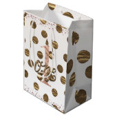 ブロンズ水玉模様バラ金ゴールドONE 1 1st誕生日 ミディアムペーパーバッグ (裏面アングル)