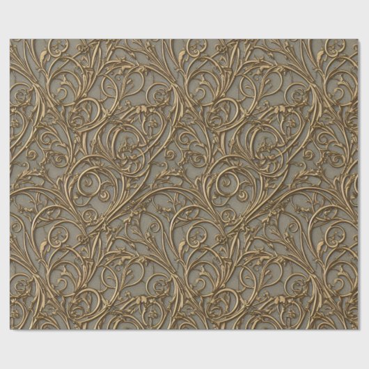 ブロンズ王室のフローラ華美ダマスク ラッピングペーパー (フラット)