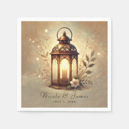 ブロンズ白熱［赤熱］光を放つランタン素朴ロマン結婚ス スタンダードカクテルナプキン