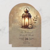 ブロンズ白熱［赤熱］光を放つランタン素朴ロマン結婚ス 招待状 (正面/裏面)
