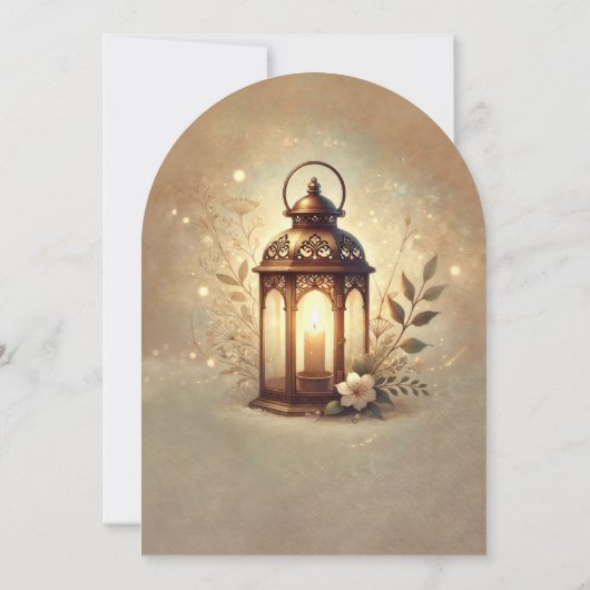 ブロンズ白熱［赤熱］光を放つランタン素朴ロマン結婚ス 招待状 (裏面)