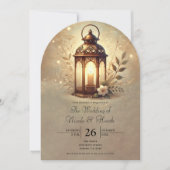 ブロンズ白熱［赤熱］光を放つランタン素朴ロマン結婚ス 招待状 (正面)