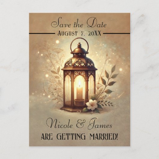 ブロンズ白熱［赤熱］光を放つランタン素朴ロ救マン日付 案内ポストカード (正面)