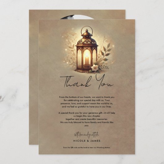 ブロンズ白熱［赤熱］光を放つラ素朴ンさん結婚ありがとう 招待状 (正面/裏面)