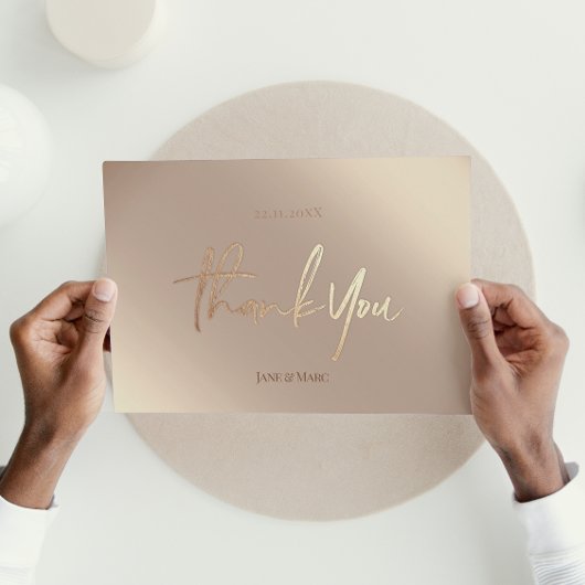 ブロンズ結婚のサンキューカードエレガントスクリプト ポストカード