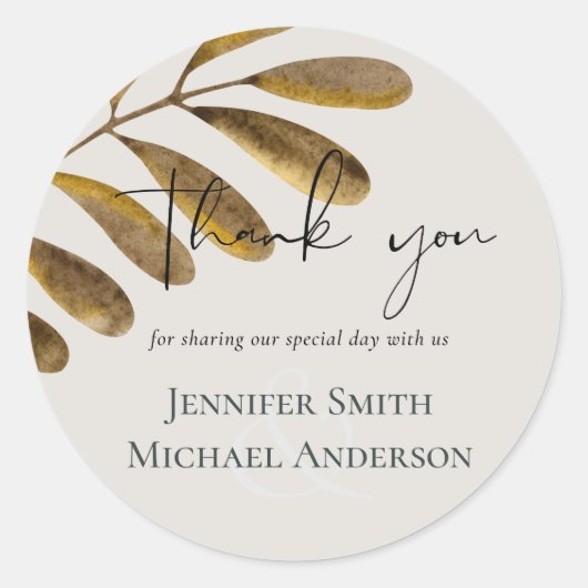 ブロンズ結婚の葉のお願い ラウンドシール (正面)