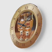 ブロンズ結婚記念銅金ゴールド茶色の写真 ラージ壁時計 (傾斜)