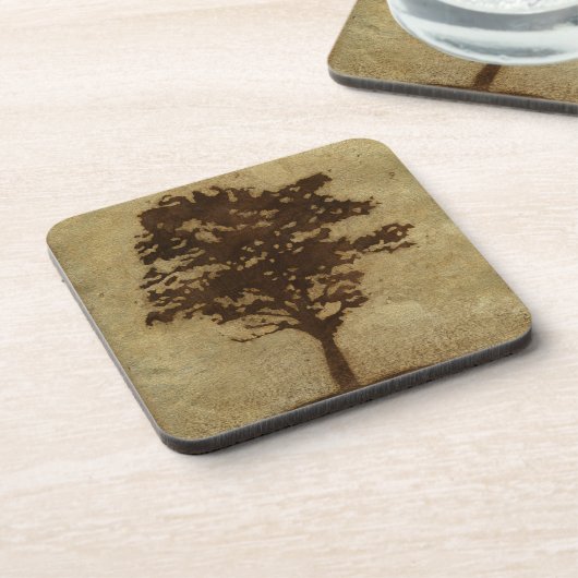 ブロンズ背景の木のシルエット コースター (左側)