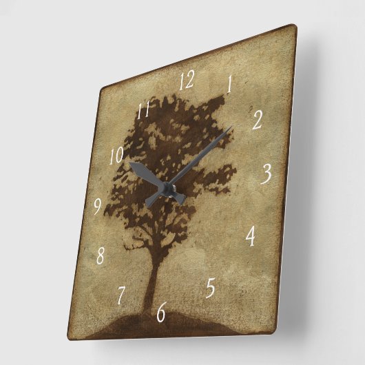 ブロンズ背景の木のシルエット スクエア壁時計 (傾斜)