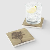 ブロンズ背景の木のシルエット ストーンコースター (横)