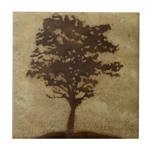 ブロンズ背景の木のシルエット タイル (正面)