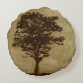 ブロンズ背景の木のシルエット ラウンドクッション (裏面)