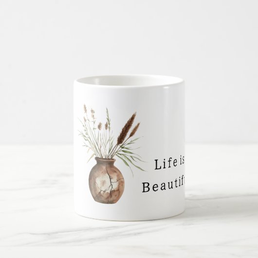 ブロンズ花瓶の植物 コーヒーマグカップ (中央)