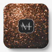 ブロンズ茶色の銅フェイクグリッターはモノグラムを輝かす ペーパープレート (正面)