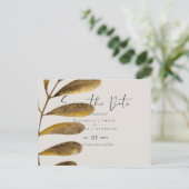 ブロンズ葉製の結婚式の日付を保存 ポストカード (スタンド正面)