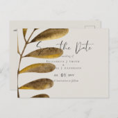 ブロンズ葉製の結婚式の日付を保存 ポストカード (正面/裏面)