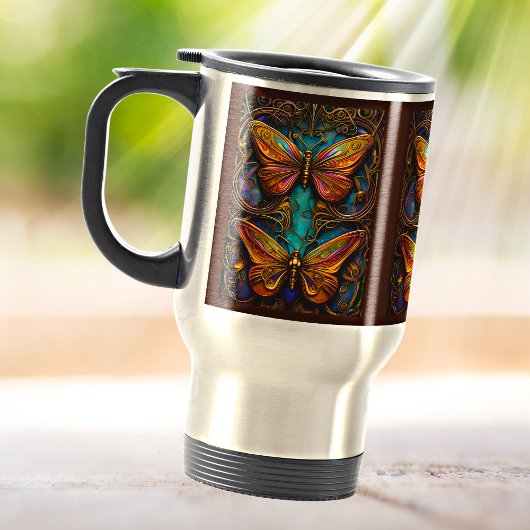 ブロンズ蝶オンアクアブルー トラベルマグ