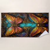 ブロンズ蝶オンアクアブルー ビーチタオル (正面)