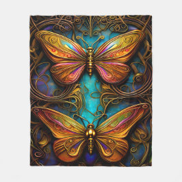 ブロンズ蝶オンアクアブルー フリースブランケット