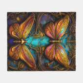 ブロンズ蝶オンアクアブルー フリースブランケット (正面(横))