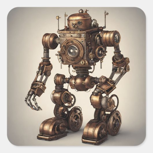 ブロンズ製スチームパンクロボット彫刻 スクエアシール (正面)