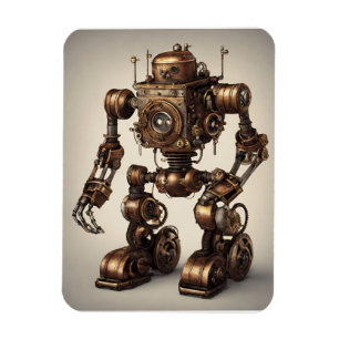 ブロンズ製スチームパンクロボット彫刻 マグネット