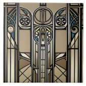 ブロンズ調とブルーアールデコ幾何学模様 タイル (正面)